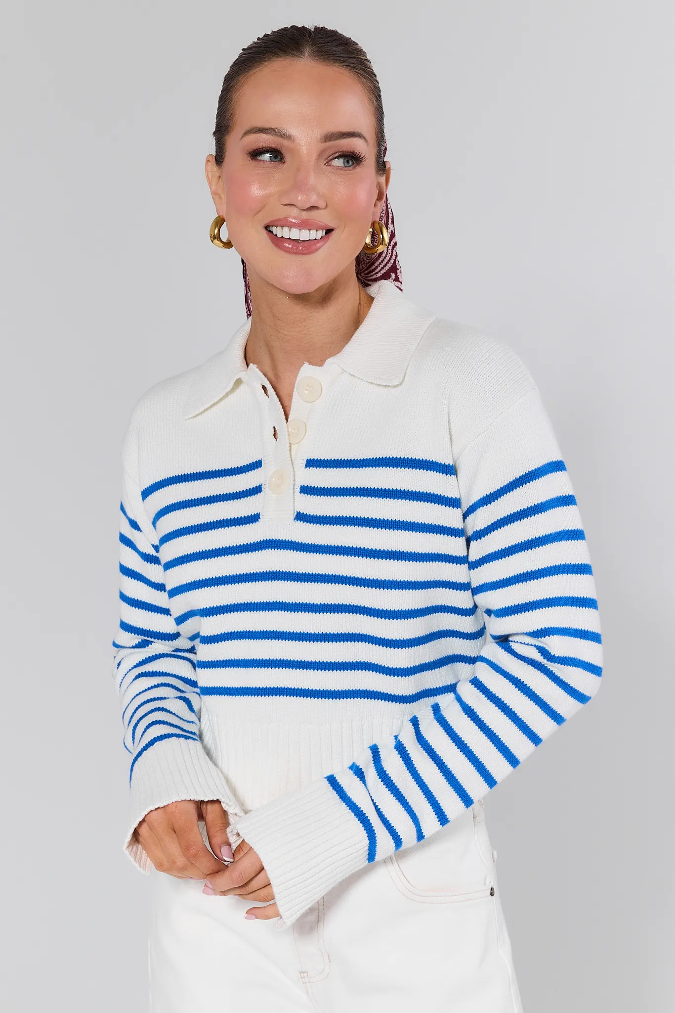 Judith Blue Striped Polo Sweater | Avara