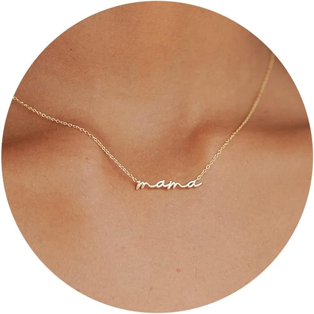 Mama Necklaces for Women, 18K Gold Plated Dainty Mom Necklace Layered Cubic Zirconia Choker Neckl... | Amazon (US)