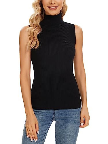 Biffxeu Black Sleeveless Turtlenecks for Women Mock Turtleneck Sleeveless Sweater Vest Knit Tops L | Amazon (US)