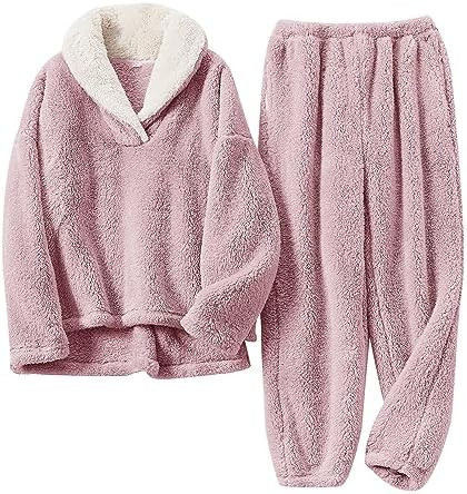 Fluffy Pajamas for Women Set Soft Comfy Fleece Pjs Pullover Pants Loose Plush 2 Piece Sleepwear F... | Amazon (US)