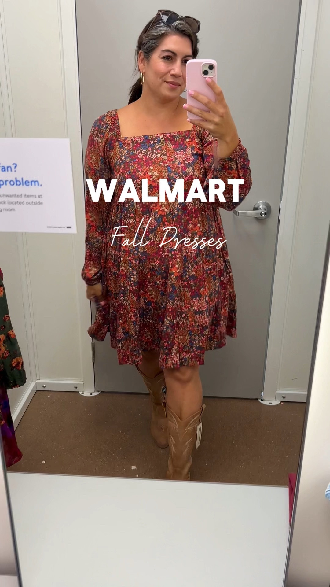 Walmart fall dresses 
I’m wearing a large in each dress and they fit TTS - the boots looked great with each one as well! 

#LTKFallSale #LTKVideo #LTKMidsize