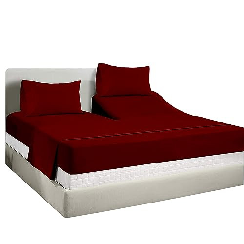 Split King Sheets for Adjustable Bed Cotton Flex Top King Sheets Sets for Adjustable Bed Split King Sheets for Sleep Number Beds Top Split King Sheets,Split King Sheets 34" 16" Deep Burgundy Solid | Amazon (US)