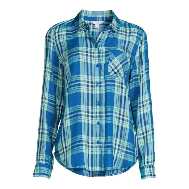 Time and Tru Women's Button Front Soft Shirt with Long Sleeves | Walmart (US)