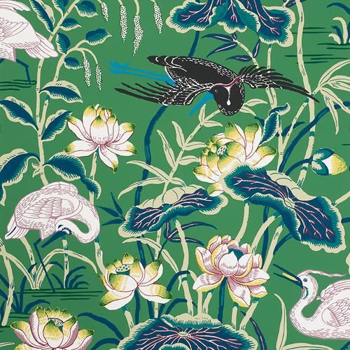 Schumacher Lotus Garden Jade Wallpaper | DecoratorsBest | DecoratorsBest