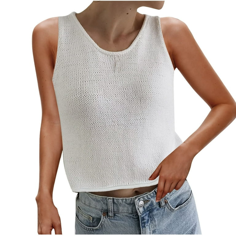 Wyobmus Womens Crochet Tank Tops Casual Crewneck Loose Knit Sleeveless Crop Sweater Vest Casual L... | Walmart (US)