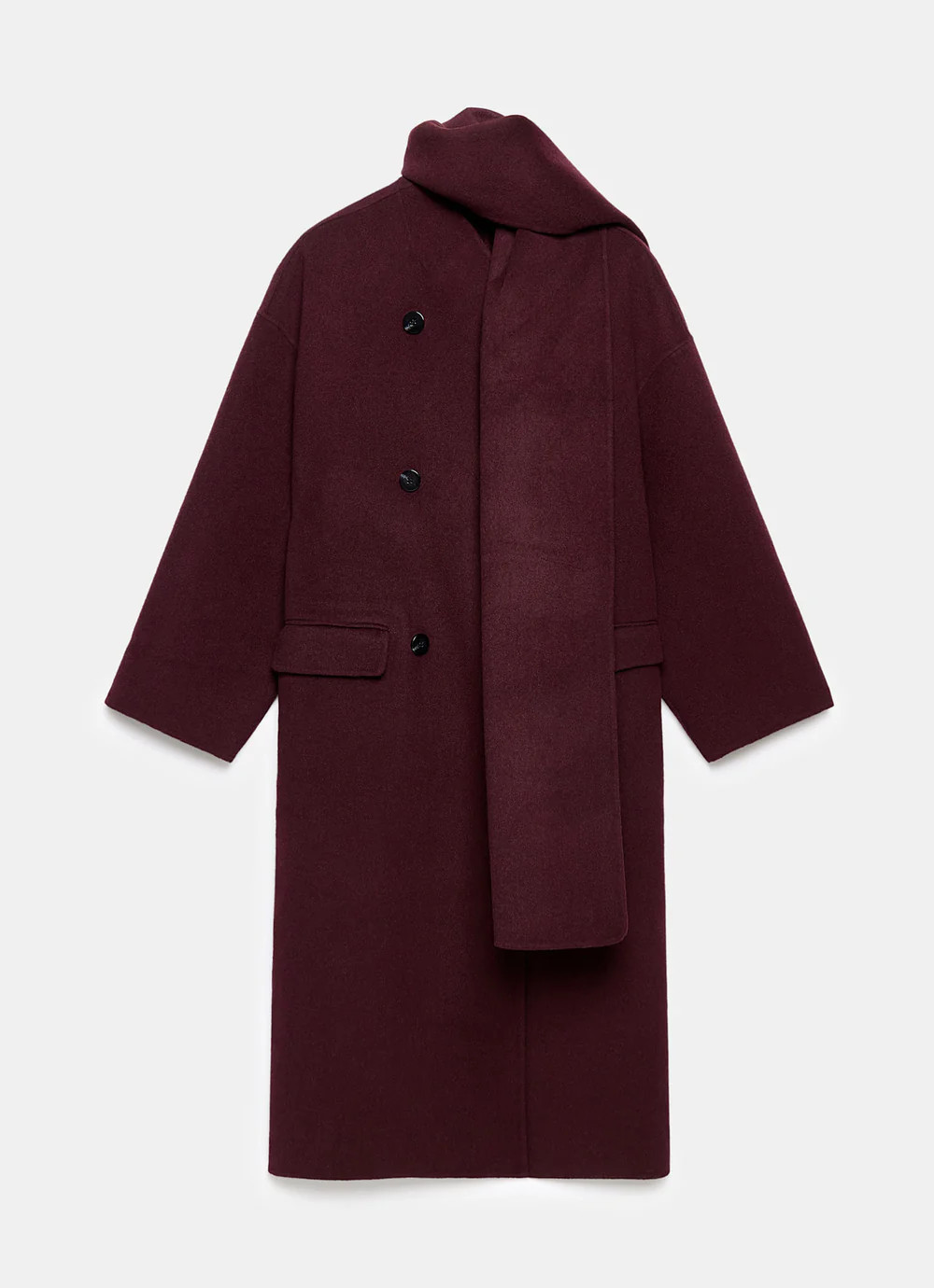 Burgundy Hand Finished Wool Blend Scarf Coat | Mint Velvet