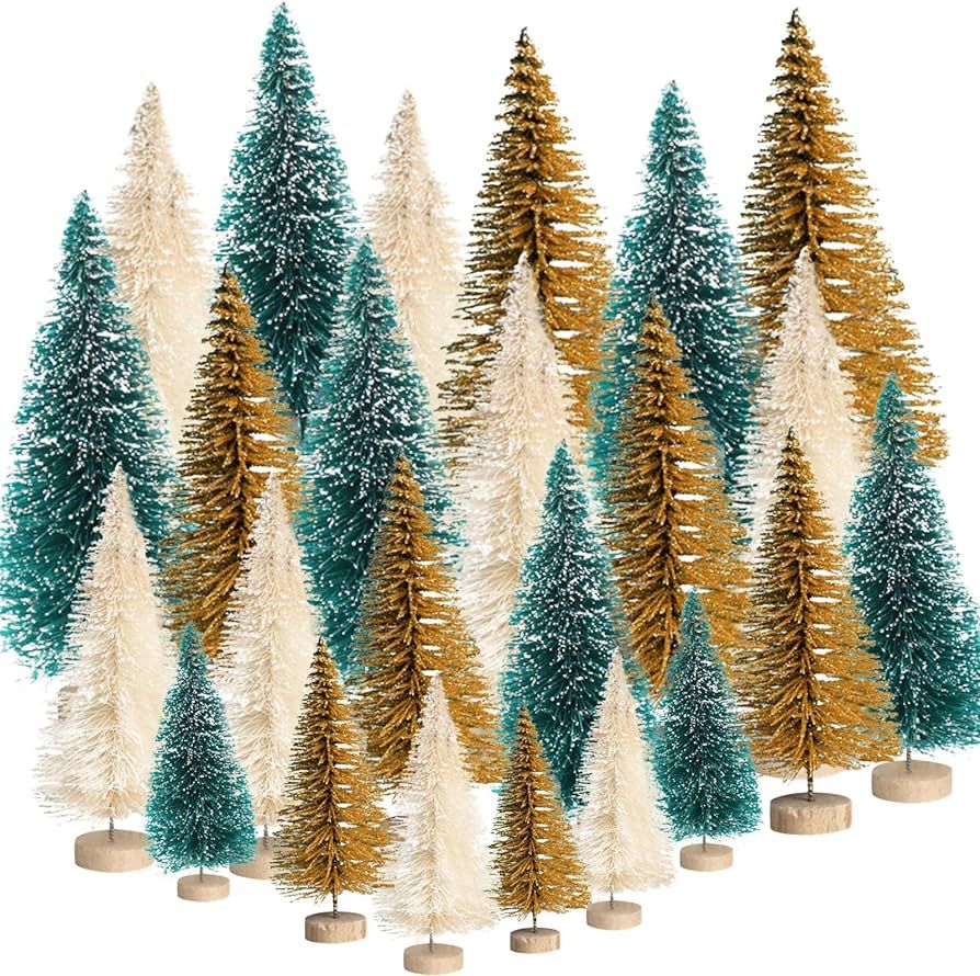 Christmas Bottle Brush Trees, 24Pcs Artificial Mini Christmas Trees Mini Pine Tree, Miniature Sis... | Amazon (US)