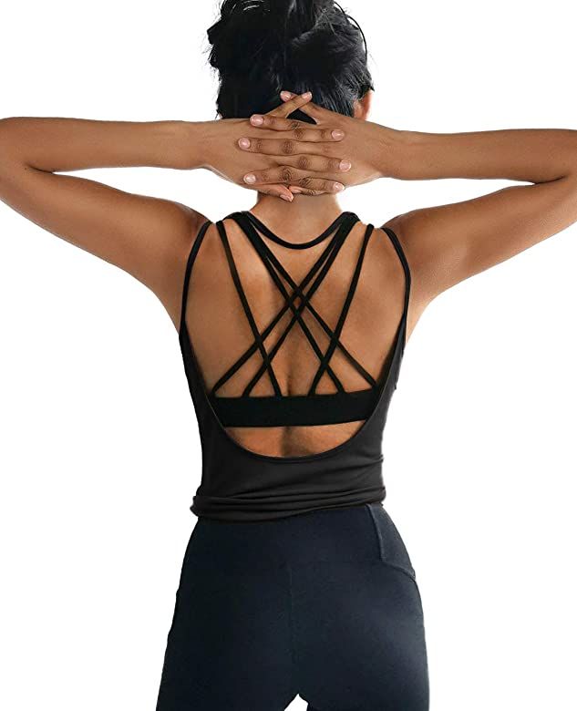 OYANUS Womens Summer Workout Tops Sexy Backless Yoga Shirts Open Back Activewear Running Sports Gym  | Amazon (US)