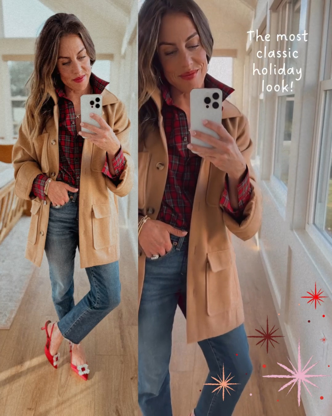 Tartan plaid shirt: mine is no longer sold, but I linked a few very similar ones.
Jeans: size up one. In a 2 short
Fun holiday heels: fit TTS 

#LTKVideo #LTKHoliday #LTKGiftGuide