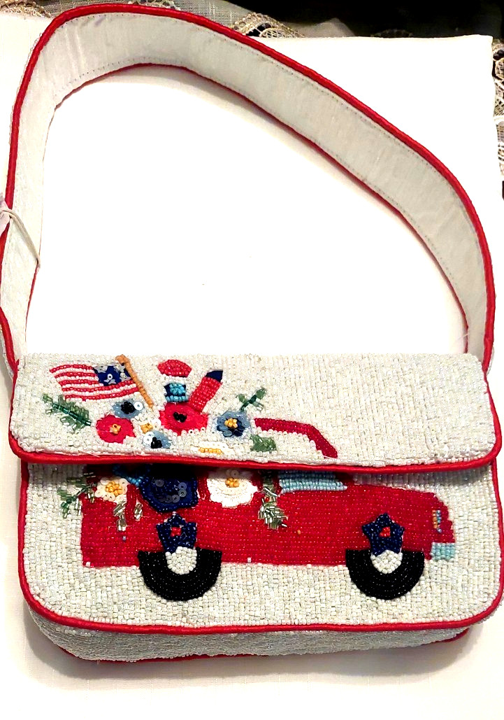 Viral beaded bag, beaded car with US flag at front and back-Perfect for 4th July | eBay | eBay US