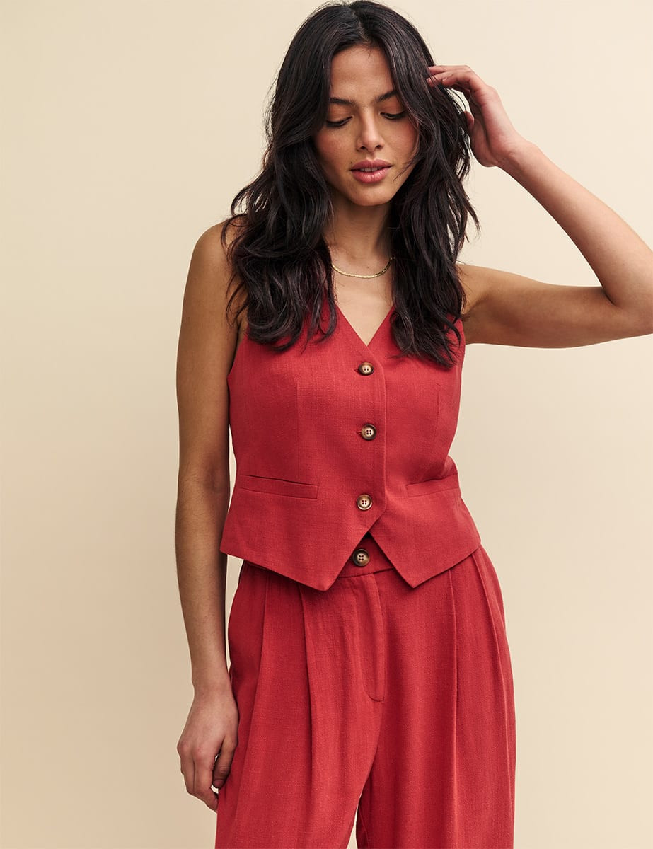 Terracotta Linen-blend Waistcoat | Nobody's Child