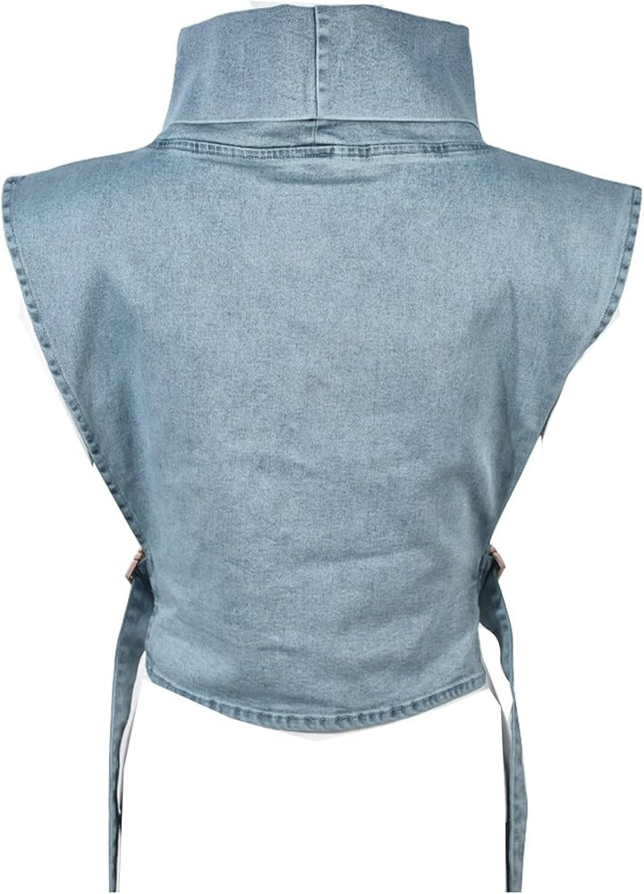 xxxiticat Women's Denim Vest Shirt Sleeveless High Neck Tie Up Buckle Side Open Cutout Hollow Out... | Amazon (US)