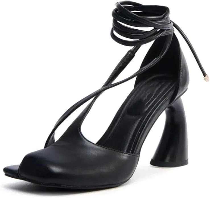 Women's Half-Open Square Toe Chunky High Heels Lace Up Heeled Sandals | Amazon (US)