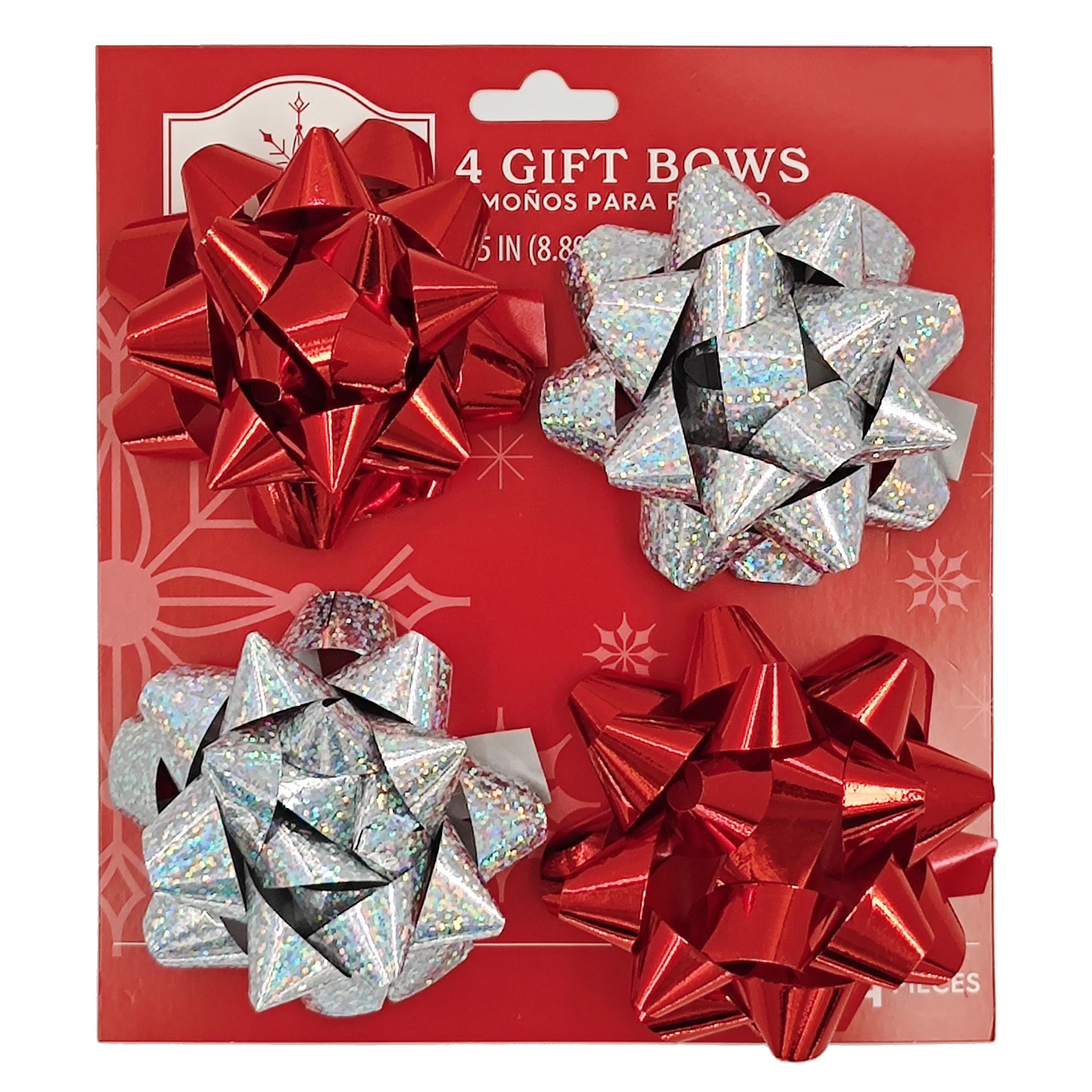 Red and Silver Peel 'N Stick Christmas Gift Wrapping Bows, 4 Count, by Holiday Time | Walmart (US)