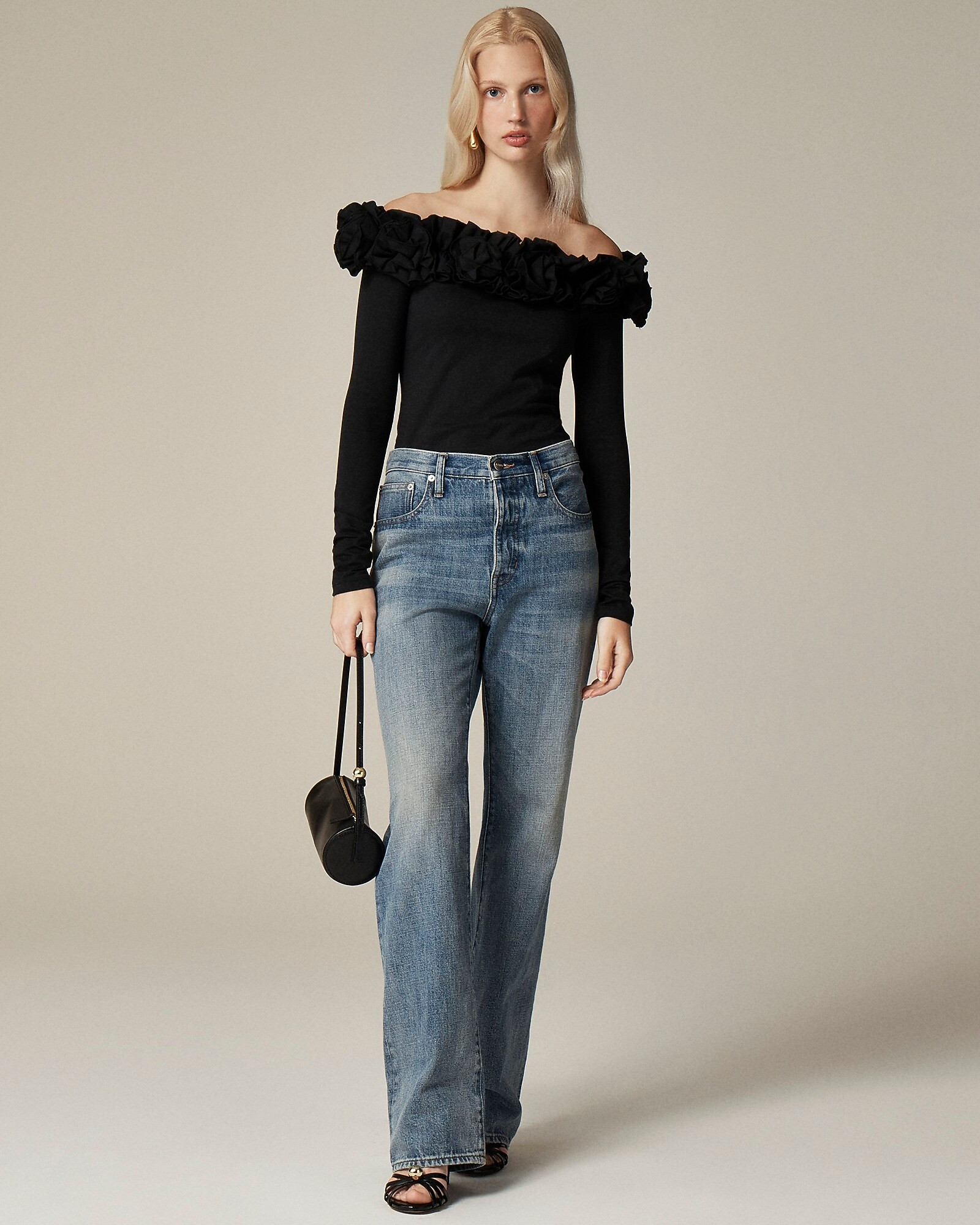 Stretch cotton-blend off-the-shoulder top with rosettes | J. Crew US
