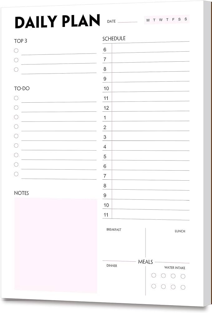 Daily Planner Notepad - A5 Calendar, Scheduler, Organizer with Priority, To Do List, Appointments, Notes, Meals and Water Intake Tracker, 50 Undated Tear-Off Sheets Planning Pad, 5.8"x8.25" | Amazon (US)