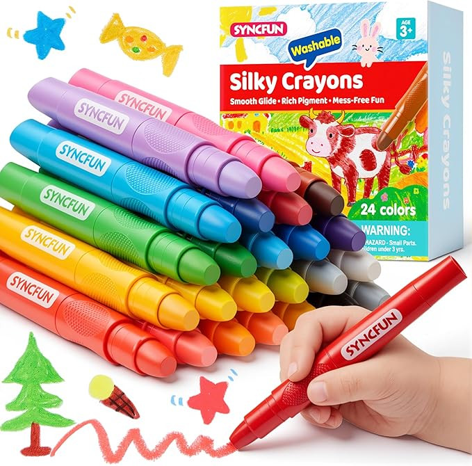 SYNCFUN 24 Pcs Twistable Silky Crayons, Washable Crayons for Paper, Easy to Hold & Quick-Drying A... | Amazon (US)