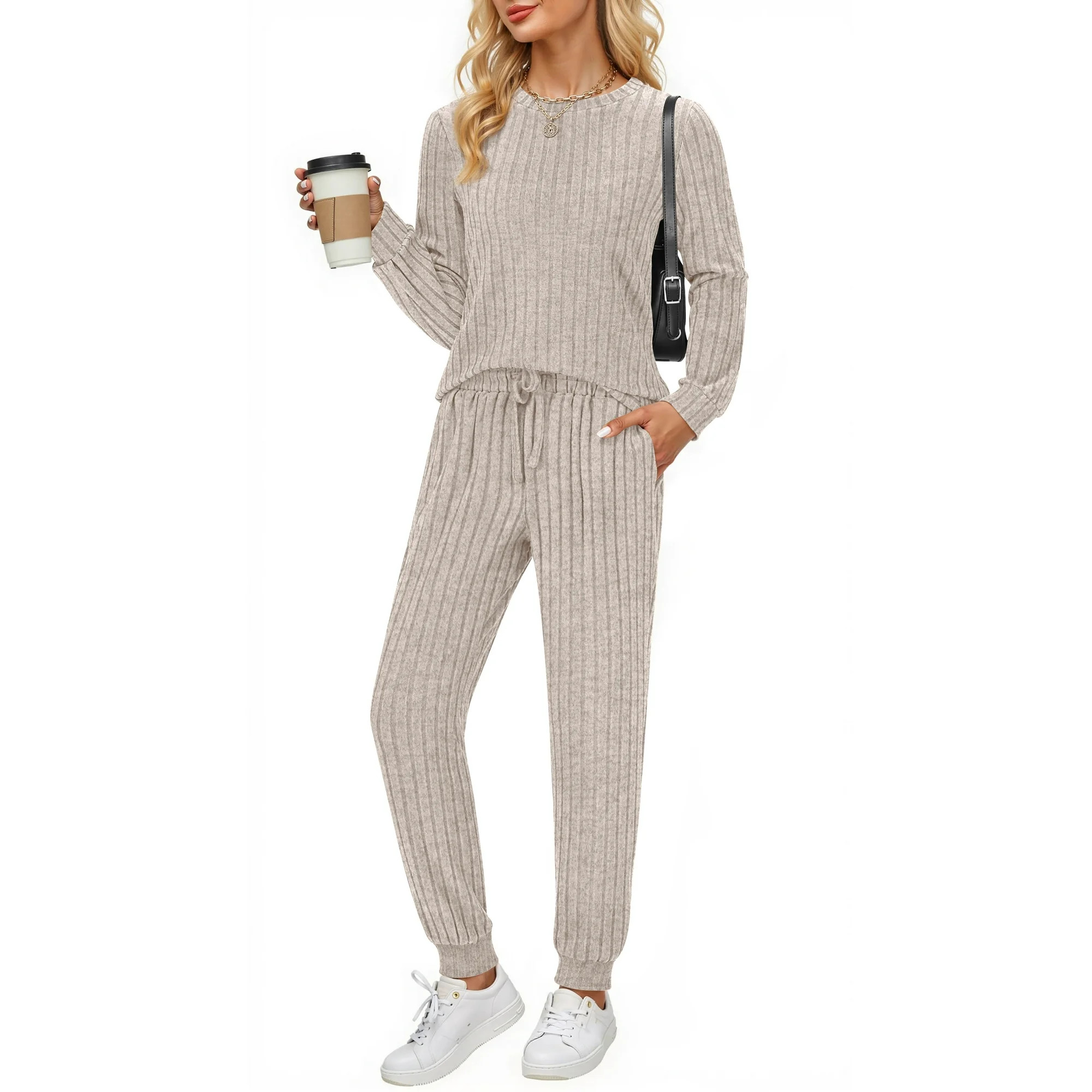 Fantaslook Two Piece Sets for Women Lounge Sets Casual Long Sleeve Tops and Long Pants Vacation T... | Walmart (US)