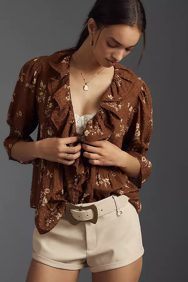 By Anthropologie Ruffled Pin-Tuck Button-Front Blouse | Anthropologie (US)