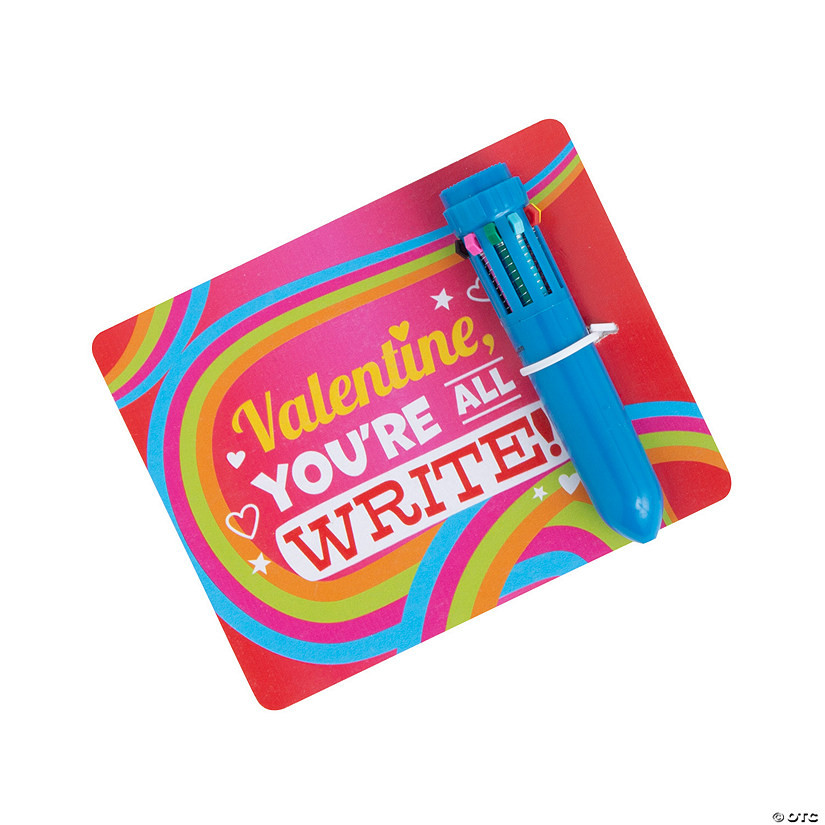 3 3/4" Mini Neon 10-Color Shuttle Pen Valentine Exchanges with Card for 12 | Oriental Trading Company