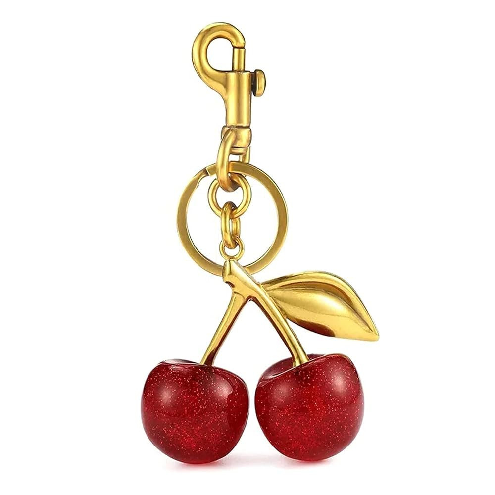 Luxurious 18K Gold Plated Cherry Bag Charm, Cherry Keychain Accessory Purse Charm | Amazon (US)
