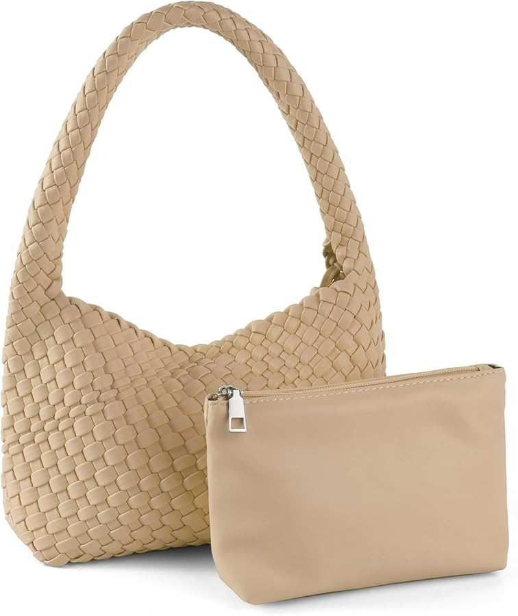 Woven Handbag for Woman Vegan Leather Shoulder bag and Purse Small Fashion Shopper Totes Ladies U... | Amazon (US)