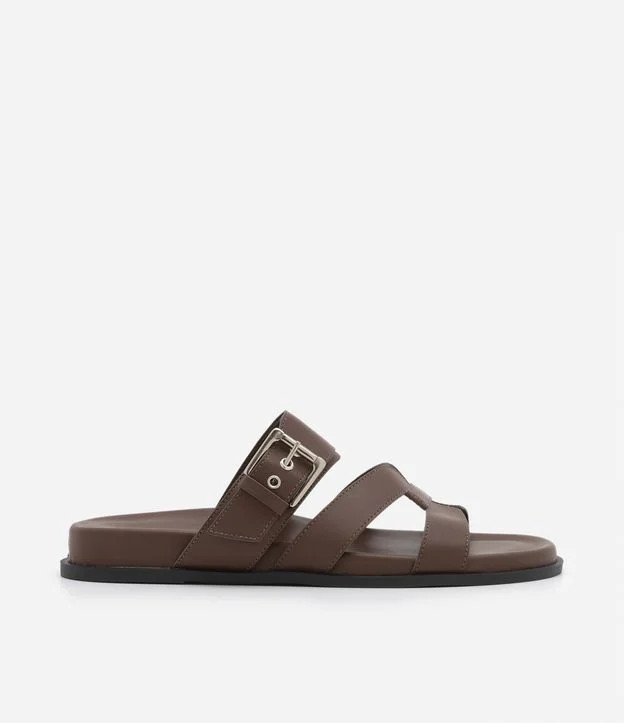 Sandália Rasteira com Fivela e Tira em H Marrom | Renner (BR)