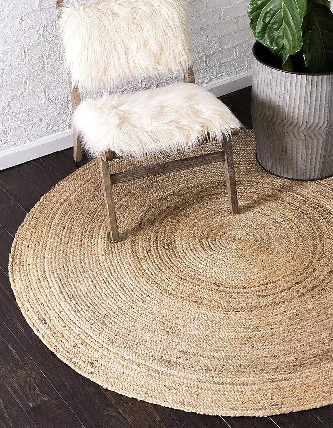 Unique Loom Braided Jute Collection Hand Woven Natural Fibers Natural/Tan Round Rug (3' 3 x 3' 3) | Amazon (US)