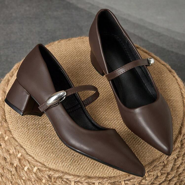 Women's Fashion Pointed Toe Slip-On Pumps, Casual Retro Mary Jane Shoes, Versatile High-End Comfortable Flats For Vacation, Travel, Shopping, Outdoor, Coffee Color | SHEIN