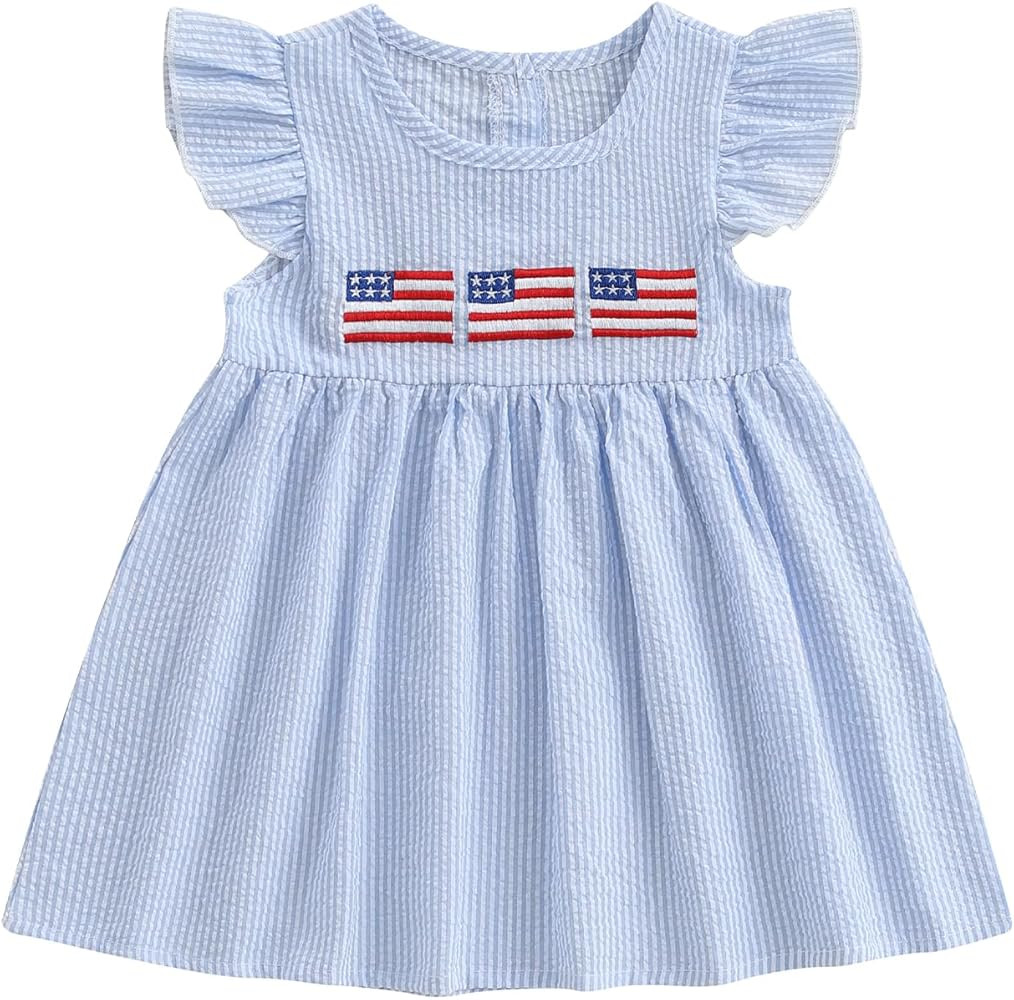 FYBITBO Toddler Baby 4th of July Outfit Girls Fourth of July Dress American Flag Smocked Dresses ... | Amazon (US)