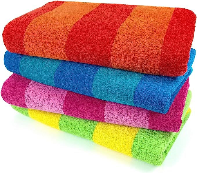Kaufman – 100% Cotton Velour Striped Beach & Pool Towel 4-Pack – 30in x 60in | Amazon (US)