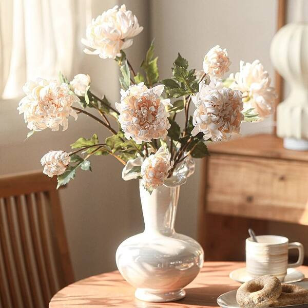 RusticReach Two-Head Seattle Dahlia Flower Stem 26.7" Tall - White - [C]-Five Stems | Bed Bath & Beyond