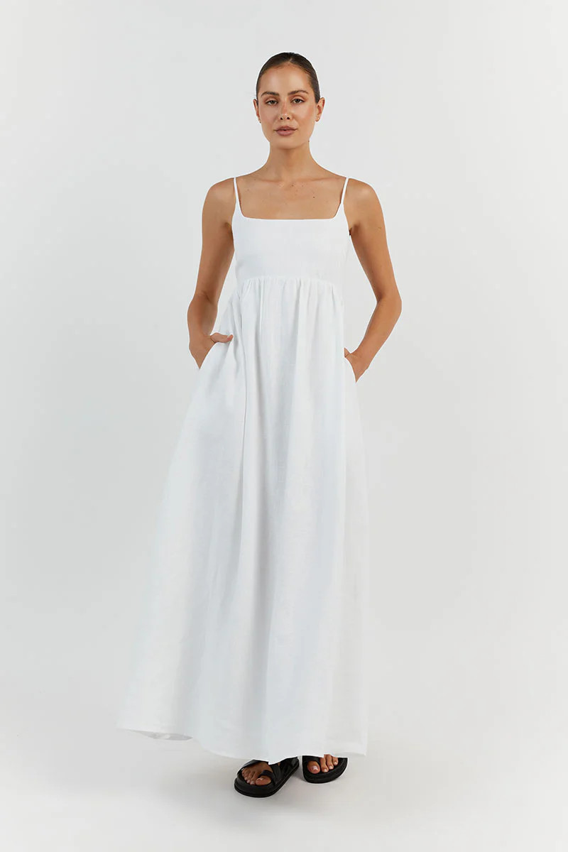 SUNNY WHITE LINEN MIDI DRESS | DISSH