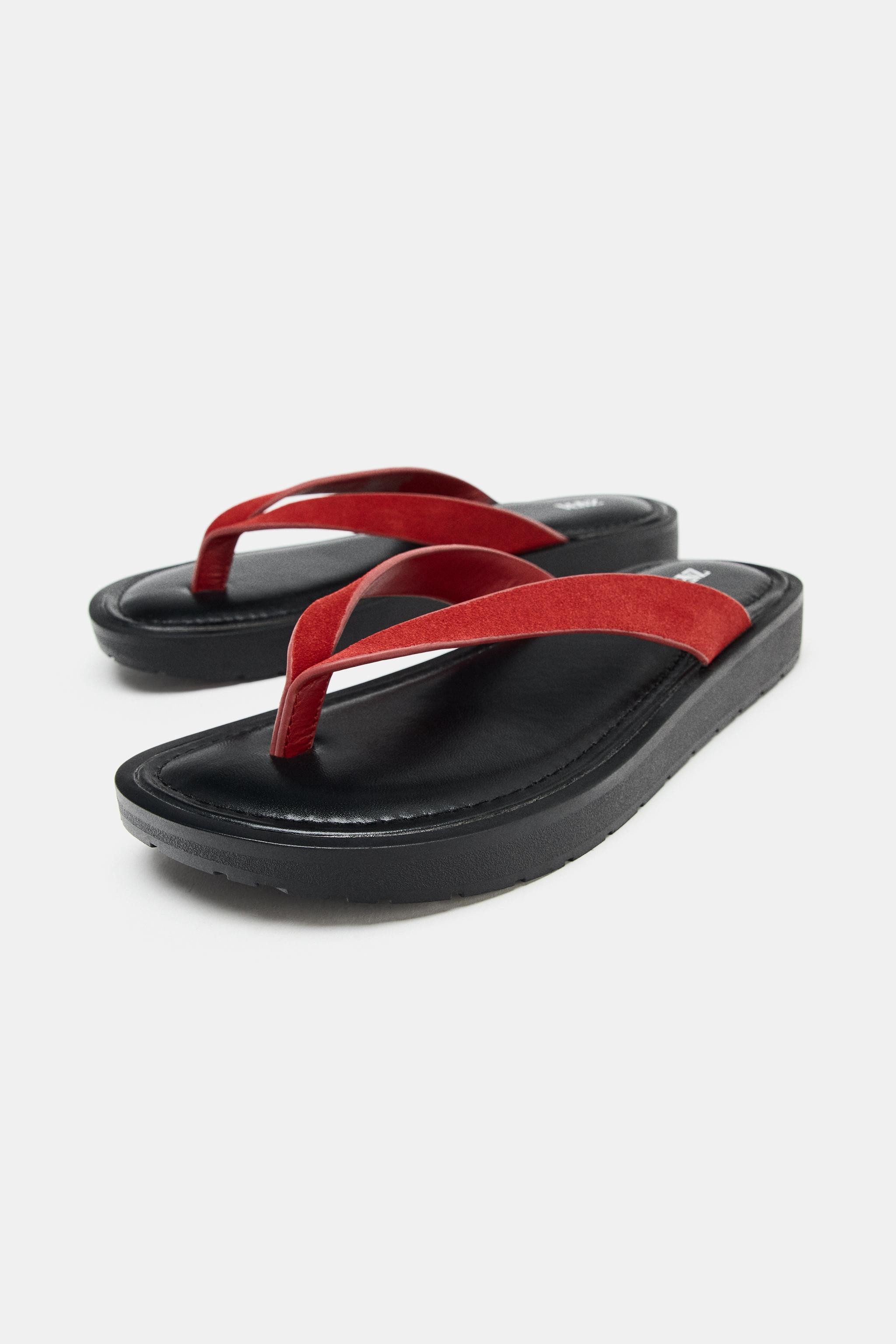 CONTRAST LEATHER SANDALS | Zara US