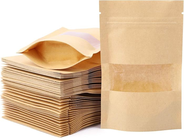 100pcs 3.5 x 5.5 inch Kraft Paper Treat Bags with Window Ziplock Stand Up Pouches for Food Storag... | Amazon (US)