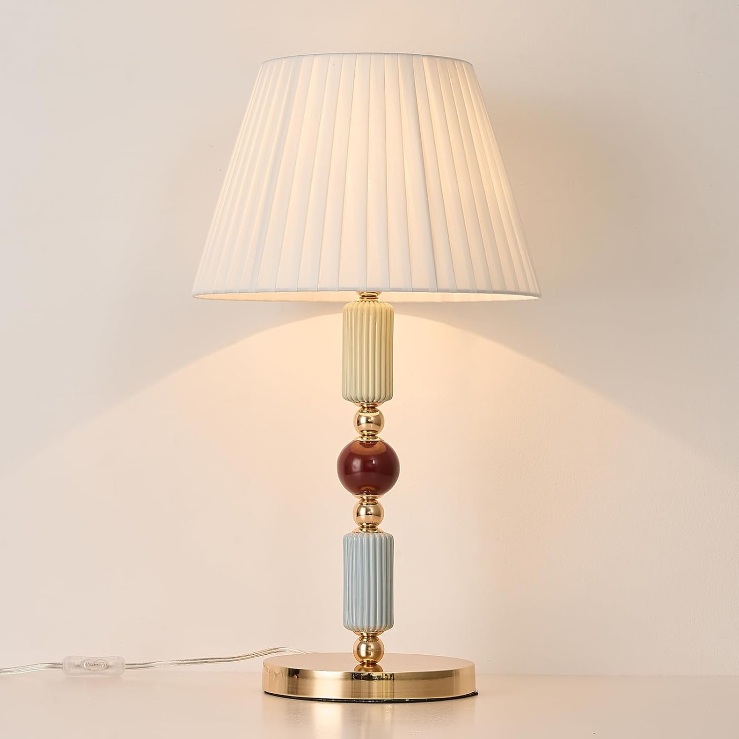 White Fabric Shade Table Lamp Modern Metal Desk Lamp with Plug Cord Switch for Bedroom Bedside | Amazon (US)