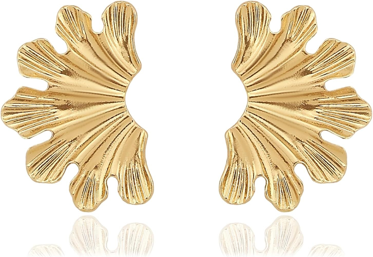 Gold Statement Earrings for Women Large Geometric Dangle Earrings Bohemian Ginkgo Leaf Heart Flow... | Amazon (US)