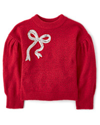 Girls Sequin Bow Sweater - red | The Children's Place