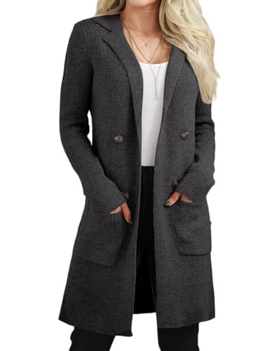 VIMPUNEC Women's Casual Fall Open Front Long Cardigan Sweater Knit Jacket Coatigan with Pockets Dark Gray M | Amazon (US)