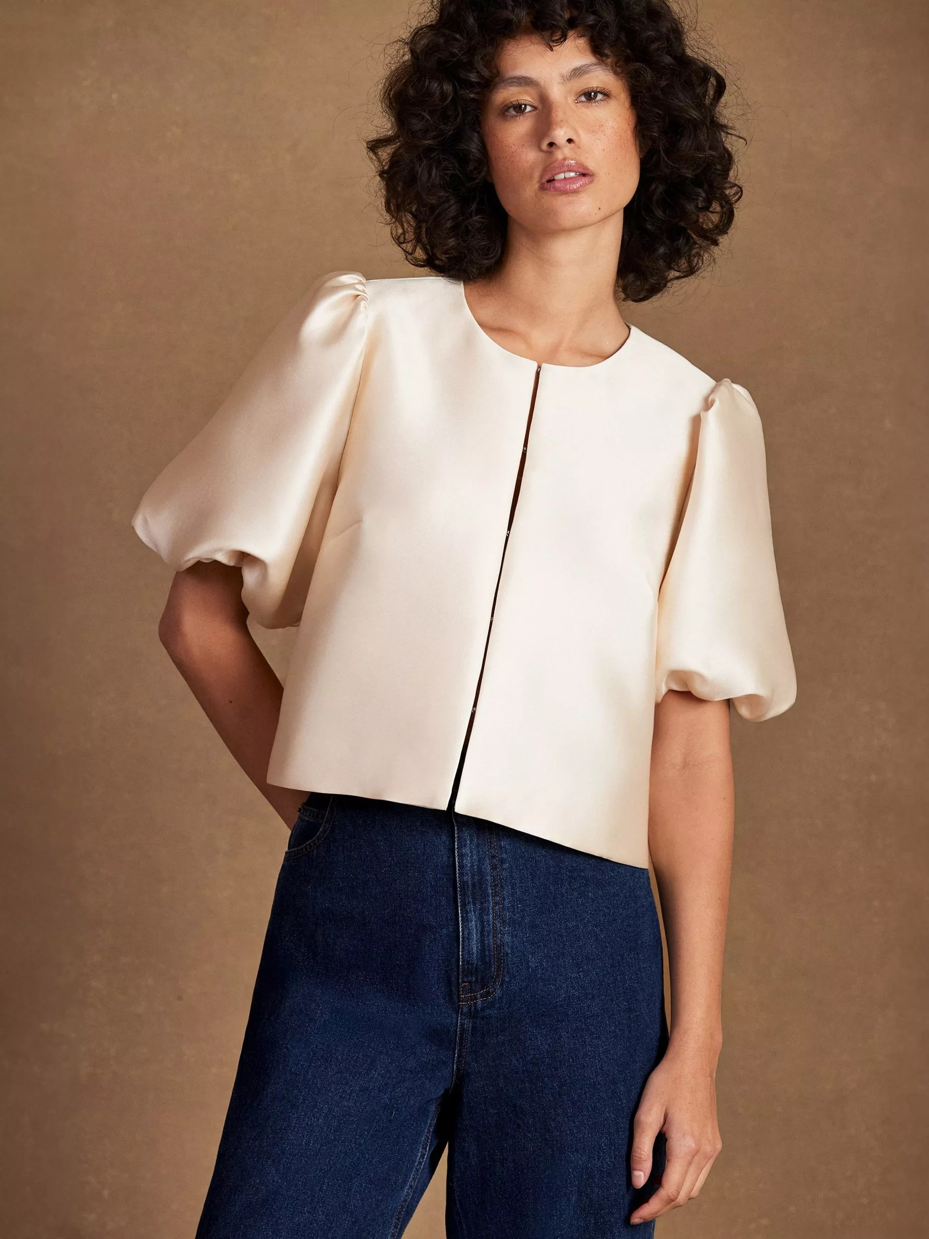 Ro&Zo Puff Sleeve Shirt, Natural | John Lewis (UK)