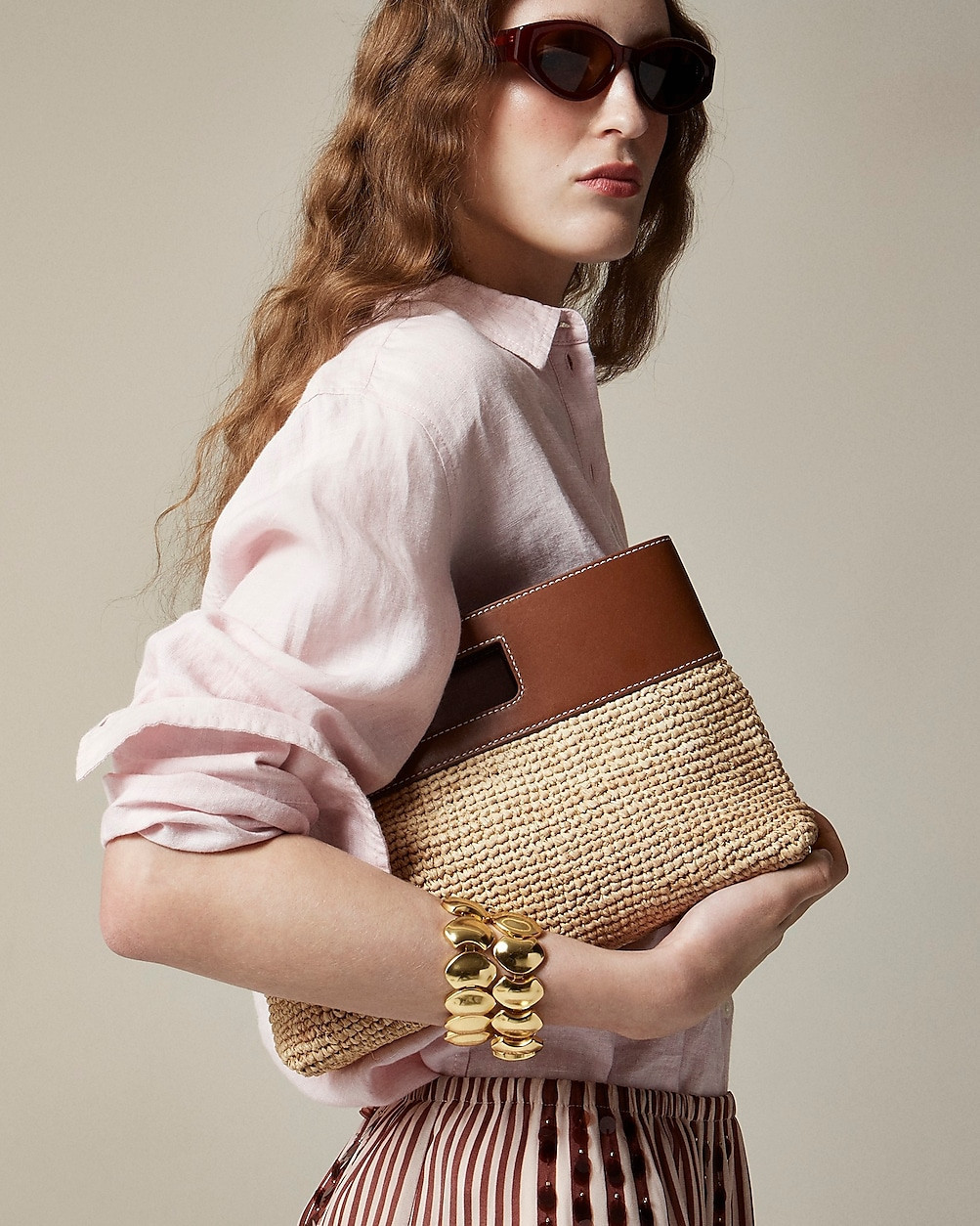 Handknotted raffia rectangular clutch with leather handles | J. Crew US