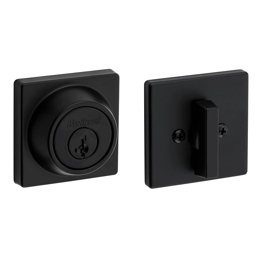 Kwikset 660 Contemporary Deadbolt Deadbolt Lock, Matte Black Square Exterior Keyed Front Entry Do... | Amazon (US)