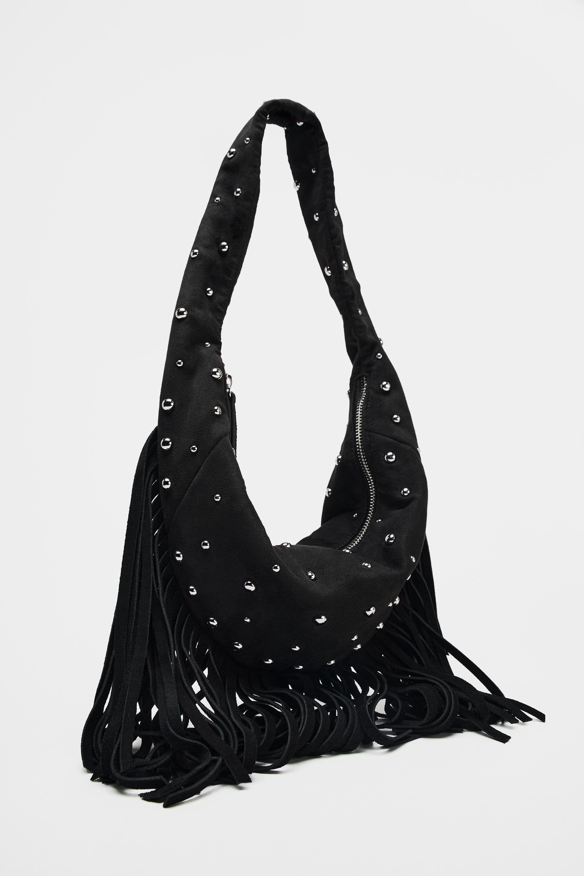 OVAL FRINGED STUDDED BAG | Zara US