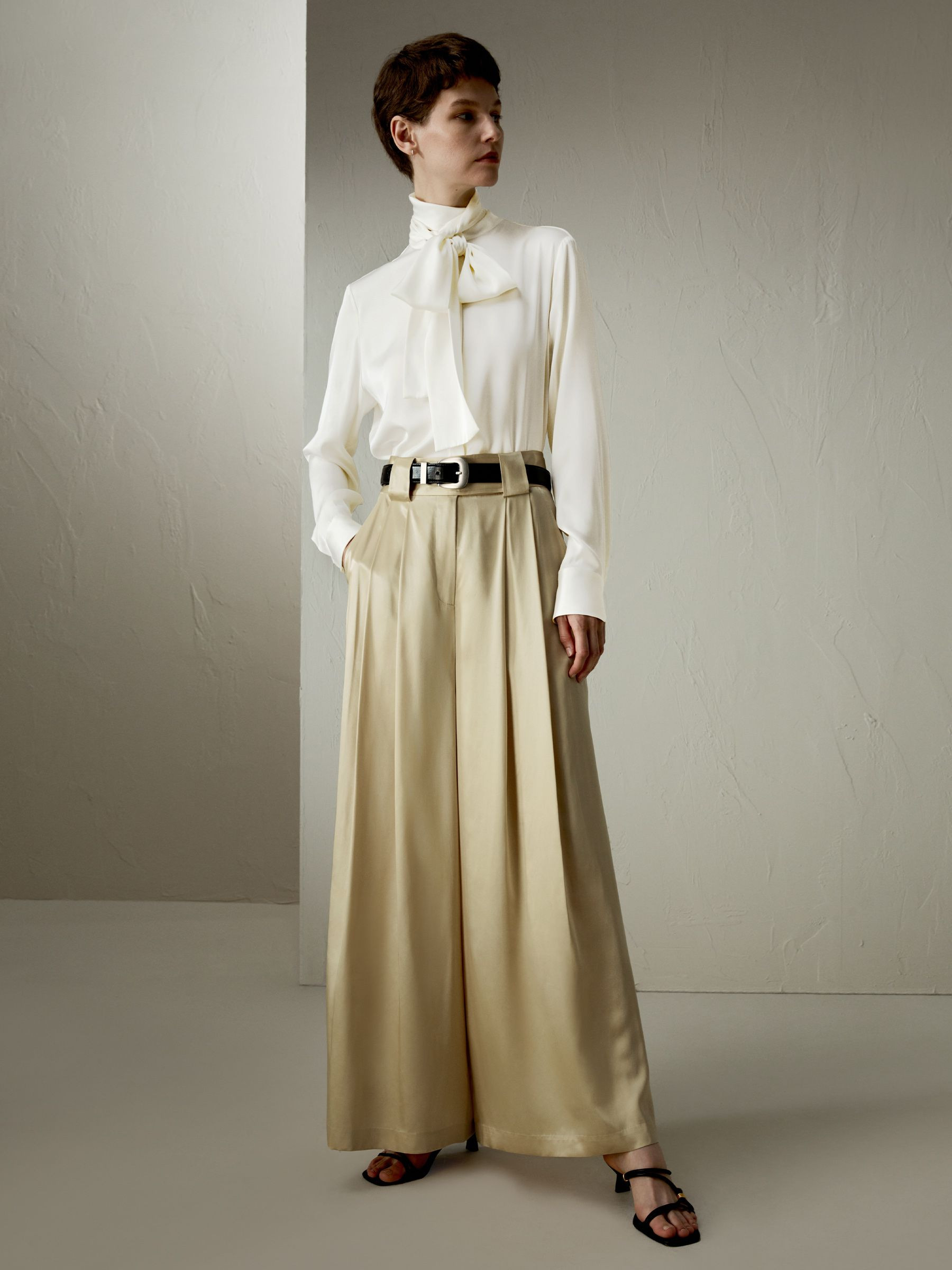 Watershine Silk Wide-Leg Pants | LilySilk