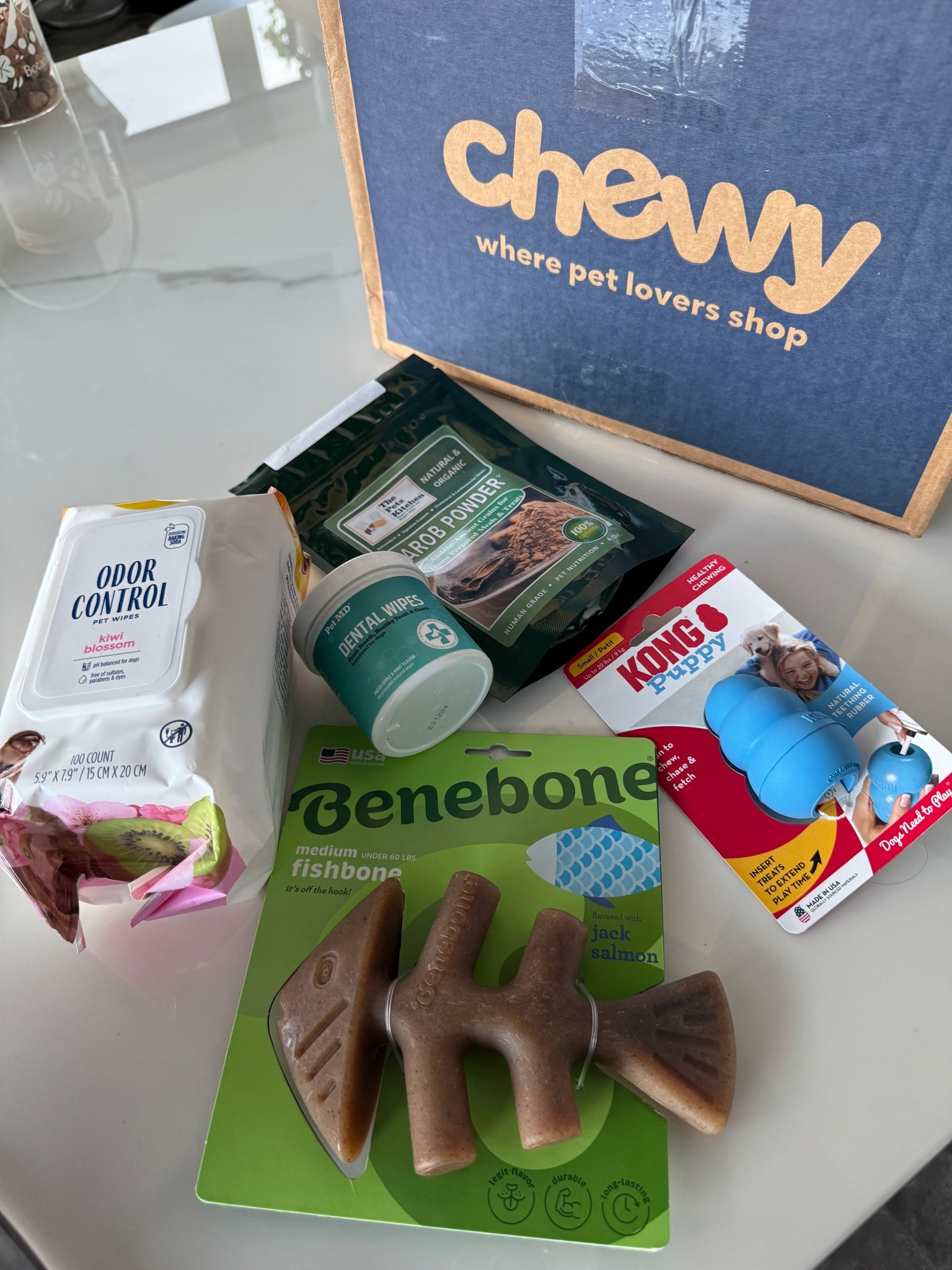Some of my dog’s essentials from Chewy: finger tooth brush wipes, paw wipes, benebone dog toy, and a Kong dog toy.

#LTKFindsUnder50