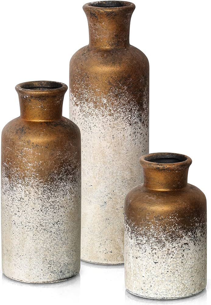 Eyamumo Rustic Ceramic vase Set of 3 for Home Decor, Modern Farmhouse Vases Small Large Vintage G... | Amazon (US)