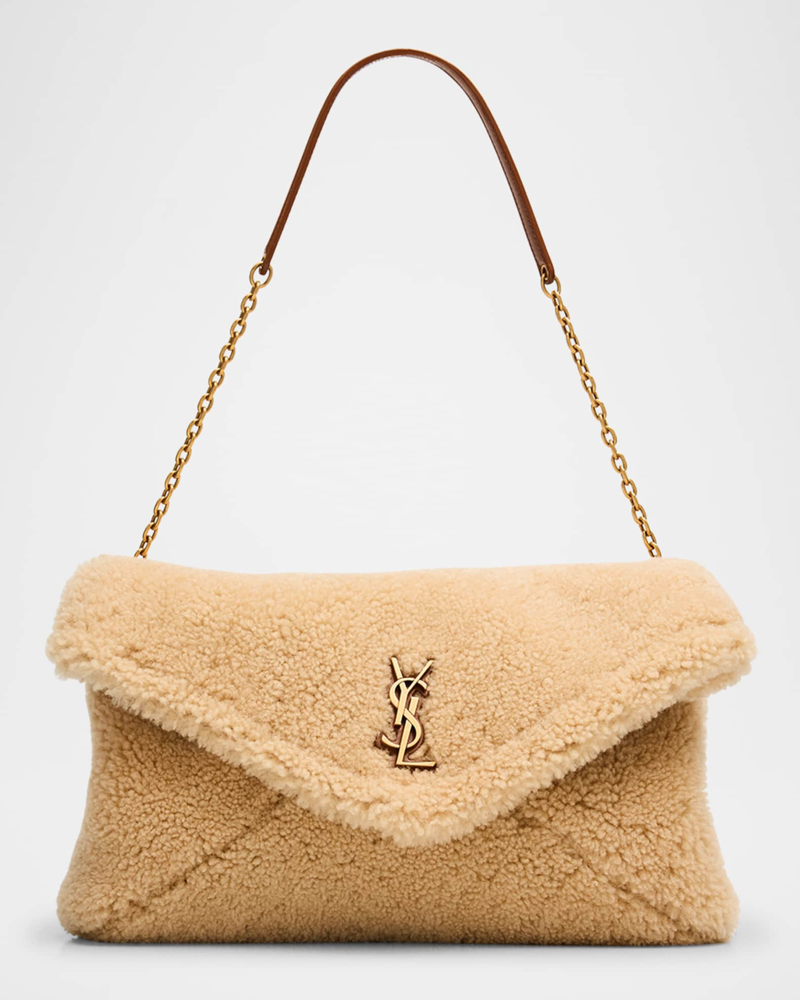 YSL Envelope Flap Shoulder Bag in Shearling | Neiman Marcus
