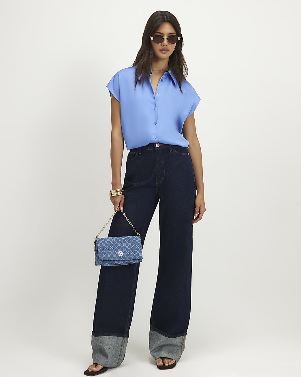 Blue Satin Relaxed Shirt | River Island UK & IE