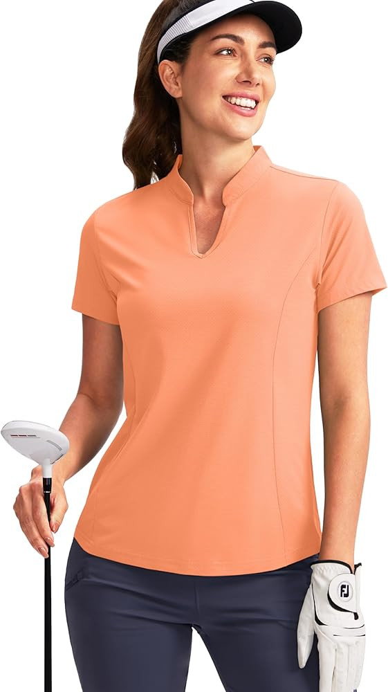 Obla Women's Golf Polo Shirt V-Neck Short Sleeve Collarless Quick Dry Tennis Running T Shirt Golf... | Amazon (US)