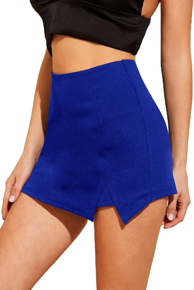 WDIRARA Women's Contrast Binding Knot Side Mid Waist Asymmetrical Skirt Shorts | Amazon (US)
